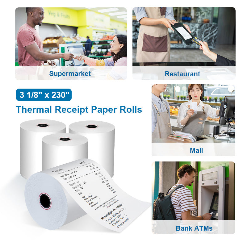 3 1/8" x 230' Thermal Paper POS Receipt Paper Rolls BPA Free 50 Rolls