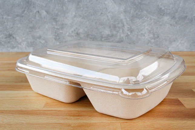 Plastic Dome Lid for Rectangle 2-Compartment Fiber Tray/8.7“x6.3"/19g