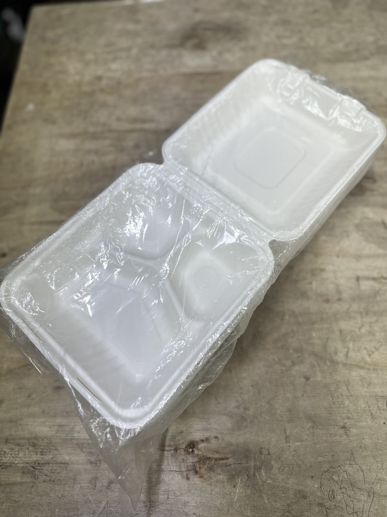 8" Fiber Clamshell Natural(3-compartment)-PFAS FREE