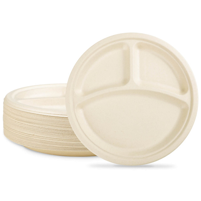 9" Disposable Plates 3 Compt Heavy Duty Natural 500 pcs