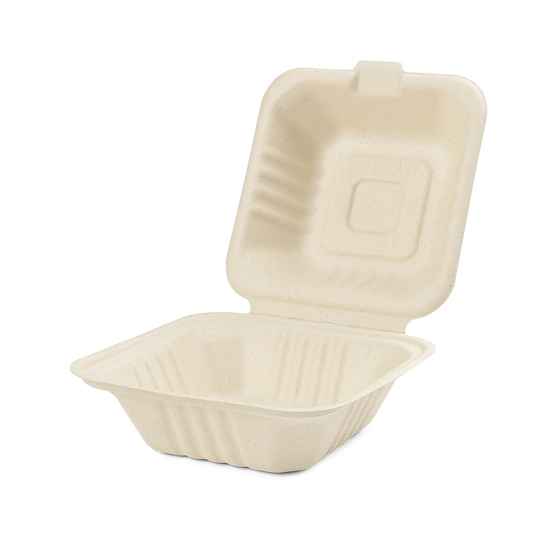 6"x6"x3" Burger Clamshell Containers Biodegradable 500 pcs