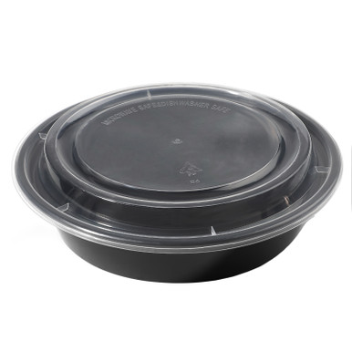 24 oz Black To Go Bowls with Lids Disposable 150 Set