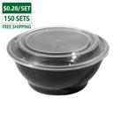 36 oz Black Togo Disposable Bowls with lids 150 set