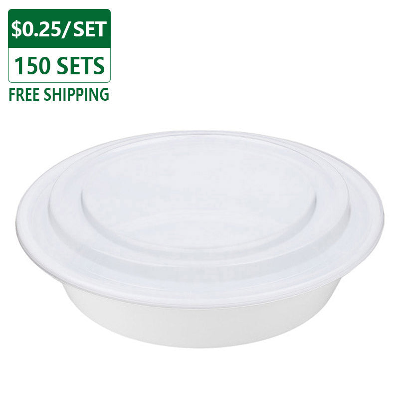 32 oz Disposable Plastic Bowls with Lids White 150 Set