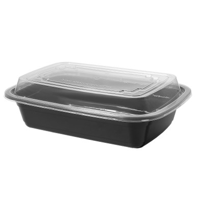 32 oz Togo Containers with Lids Black Plastic 150 Set