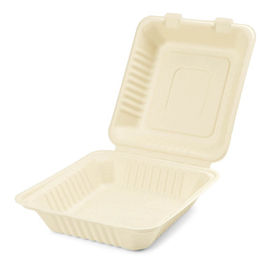 8"  Compostable Clamshell Food Containers Natural 400 pcs