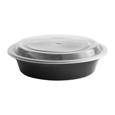 24 oz Black To Go Bowls with Lids Disposable 150 Set