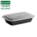 28 oz Togo Containers with Lids Black 150 Set