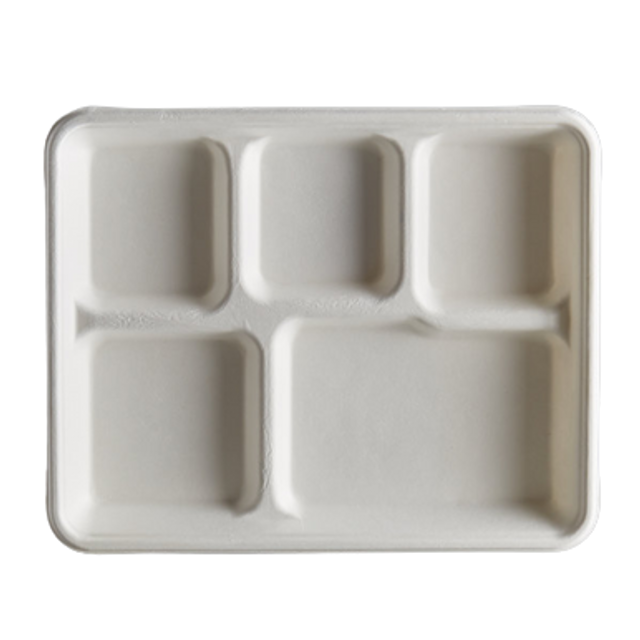 Disposable Shallow 5 Compartments Fiber Tray Natural White 500 pcs