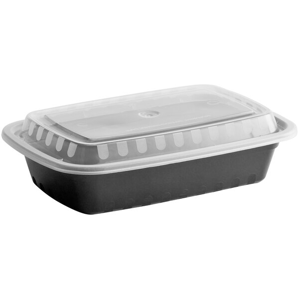 24 oz Rectangular To Go Containers with Lids Black 150 Set