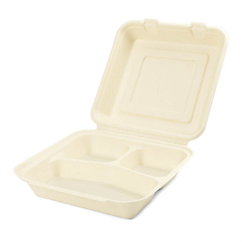 10" Fiber Clamshell Natural (3-compartment)-PFAS FREE