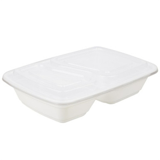 [FH-28W] 28 oz 2 Comartment To Go Food Containers White With Lid 150 Set