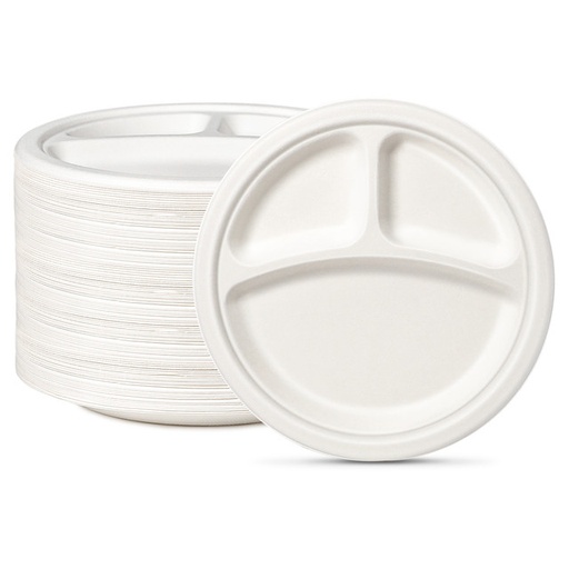 [FP93W-] 9" Disposable Plates with 3 Compartments Microwavable 500 pcs