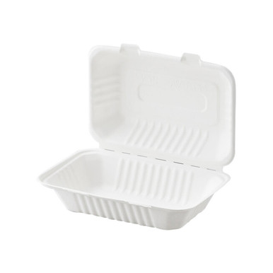 [FCS963W] 9"x6"x3" Sugarcane Clamshell Take Out Food Containers Wholesale 200 pcs