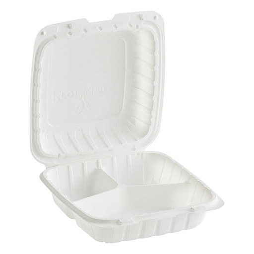 [PP83-KD] 8''x8'' 3 Compartments Microwaveable Plastic Clamshell Food Containers 150 pcs